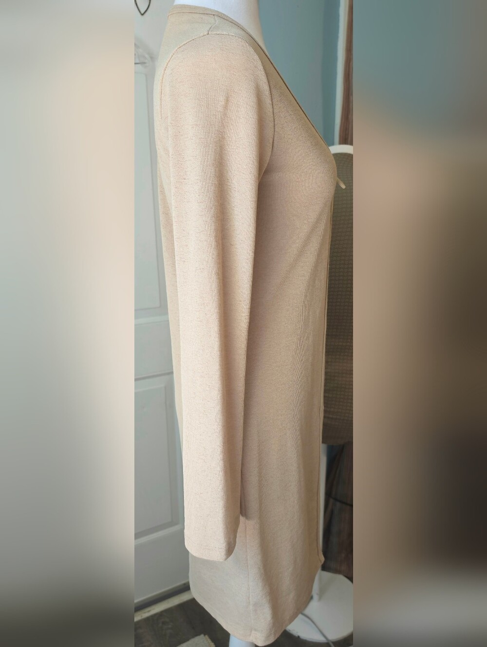 Y2K Vintage Forever 21 Longline Tie-Front Cardigan Womens M Tan Long Bell Sleeve - Picture 5 of 12